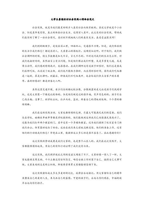最新整理大学生暑期农村社会实践心得体会范文.doc