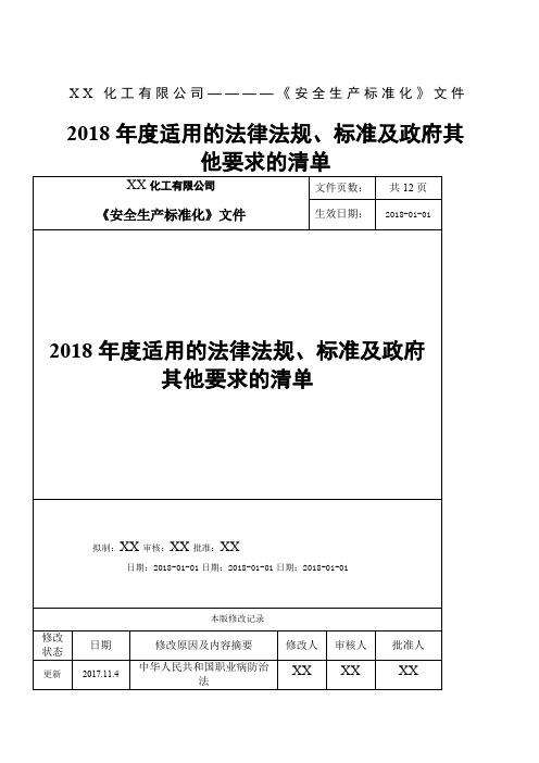 适用的法律法规标准及政府其他要求的清单