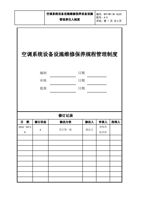 空调系统设备设施维修保养管理制度