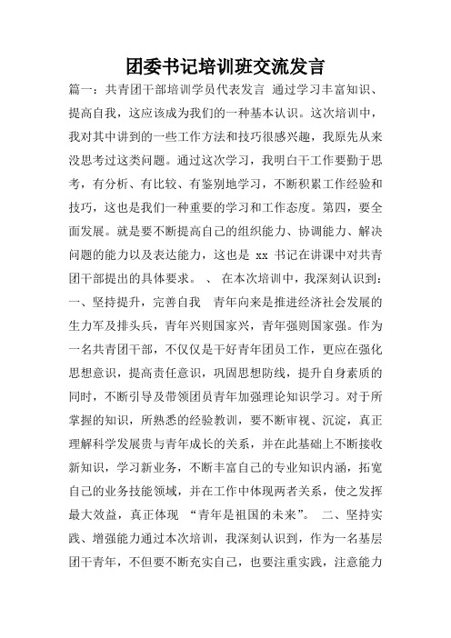 团委书记培训班交流发言