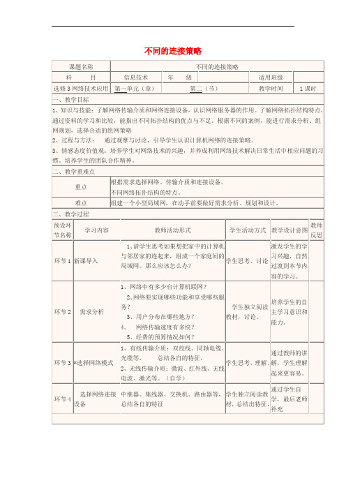 四川省宜宾市一中2017-2018学年高中信息技术 不同的连接策略教学设计