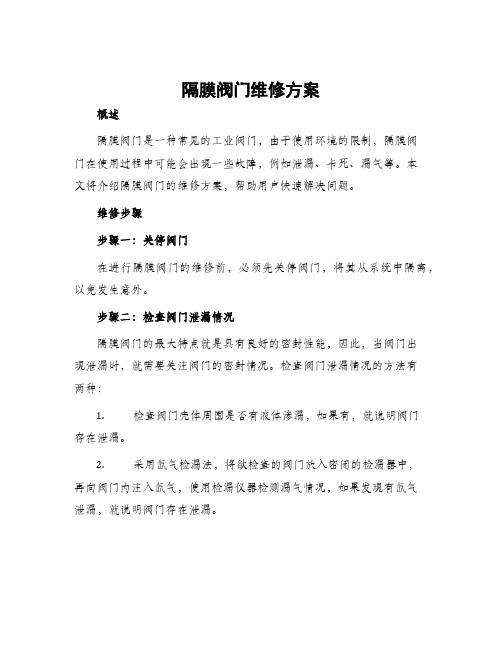 隔膜阀门维修方案