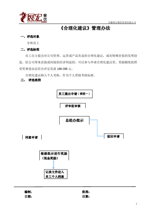 关于合理化建议奖励的说明和表格