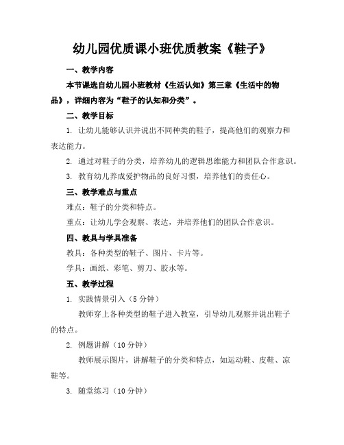 幼儿园优质课小班优质教案《鞋子》