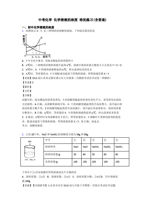 中考化学 化学溶液的浓度 培优练习(含答案)