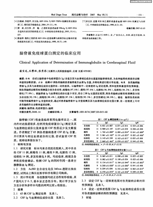 脑脊液免疫球蛋白测定的临床应用