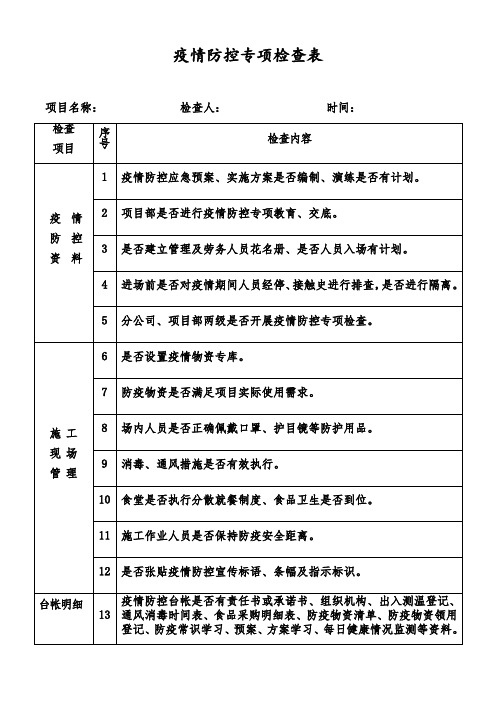 疫情防控专项检查表