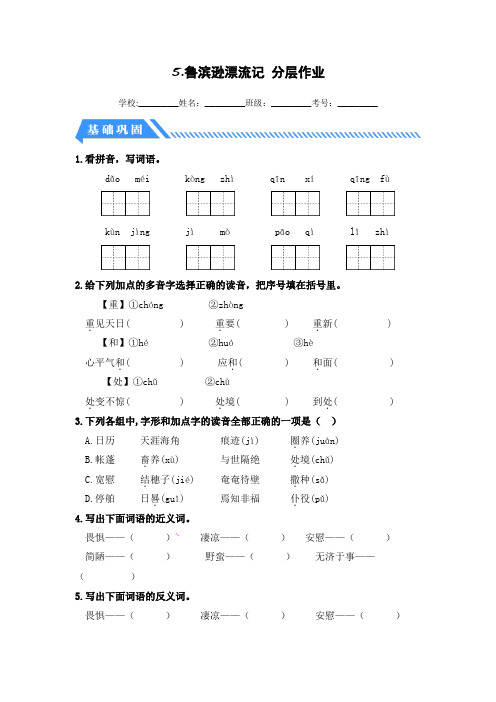 第5课鲁滨逊漂流记(节选)-2022-2023学年六年级语文下册课时练分层作业(部编版)