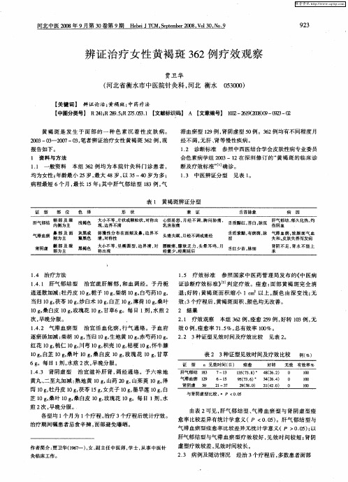 辨证治疗女性黄褐斑362例疗效观察