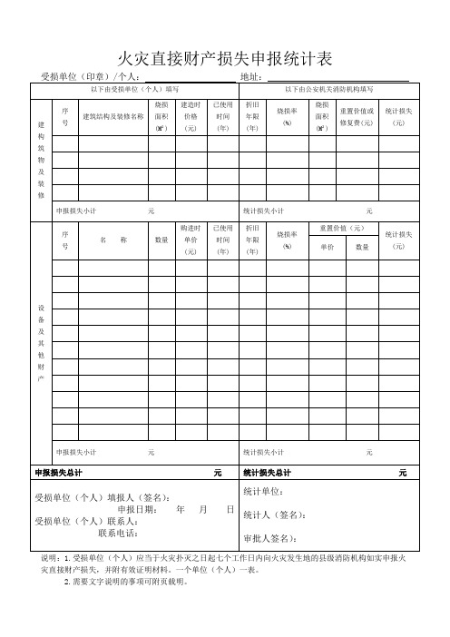 火灾直接财产损失申报统计表 - 最新模板