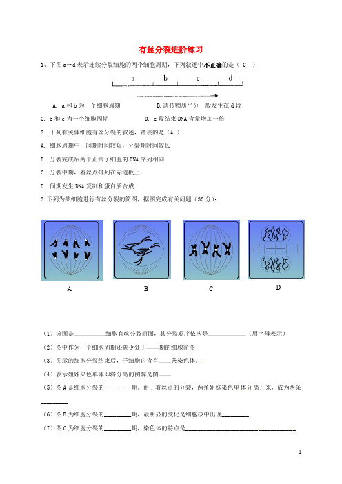 福建省长泰县高中生物 第6章 有丝分裂练习 新人教版必修1