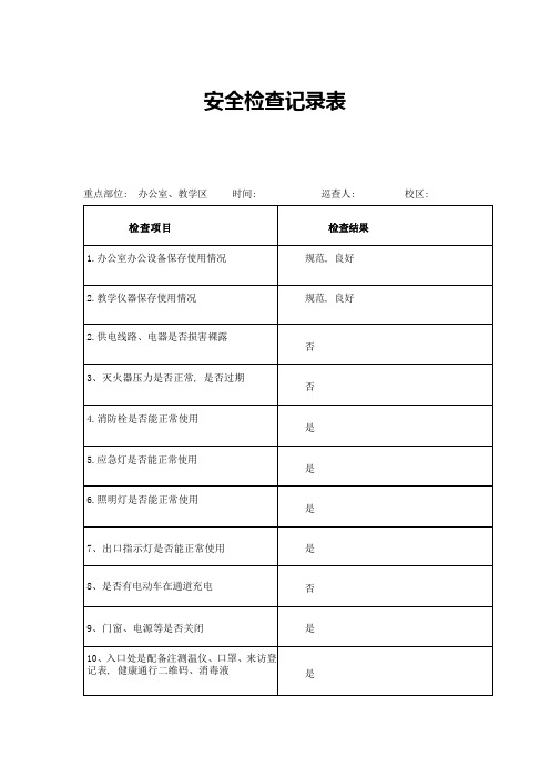 培训学校机构安全检查记录表