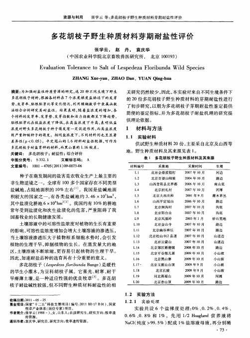 多花胡枝子野生种质材料芽期耐盐性评价