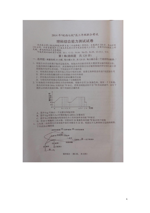 安徽省“皖西七校”高三理综上学期联合考试试题(扫描版)