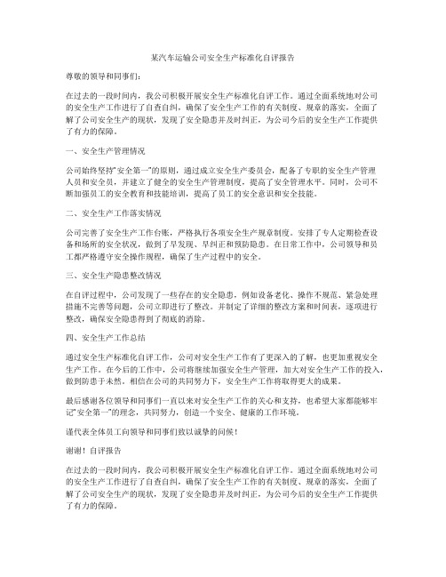 某汽车运输公司安全生产标准化自评报告