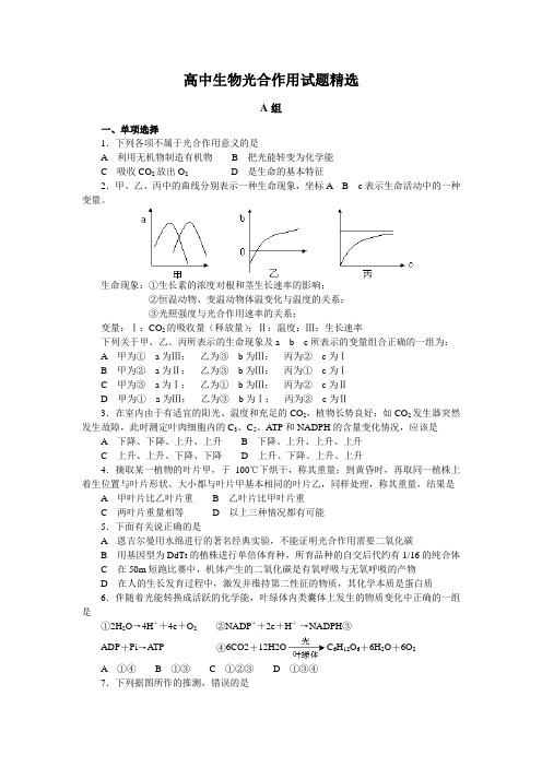 高中生物光合作用试题精选