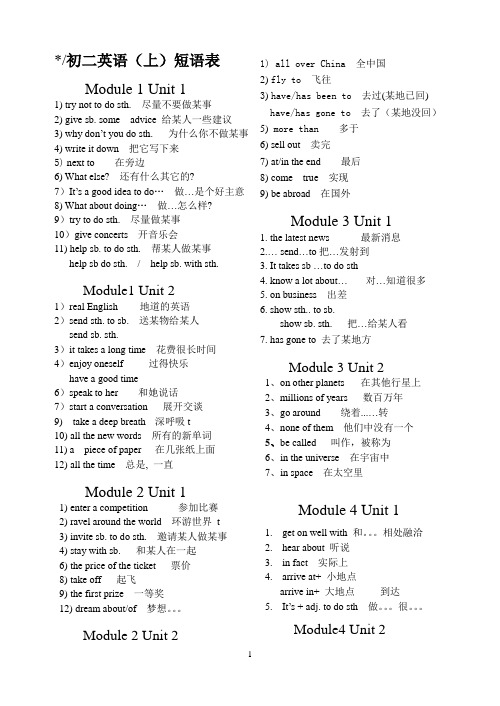 外研版 初二(上)词组短语 中英文