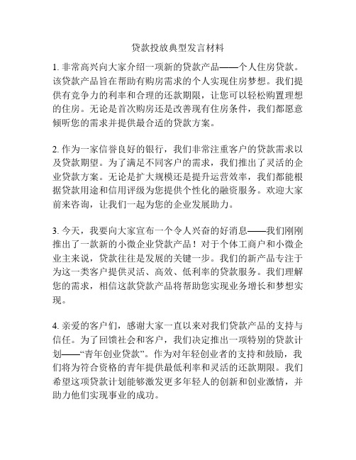 贷款投放典型发言材料