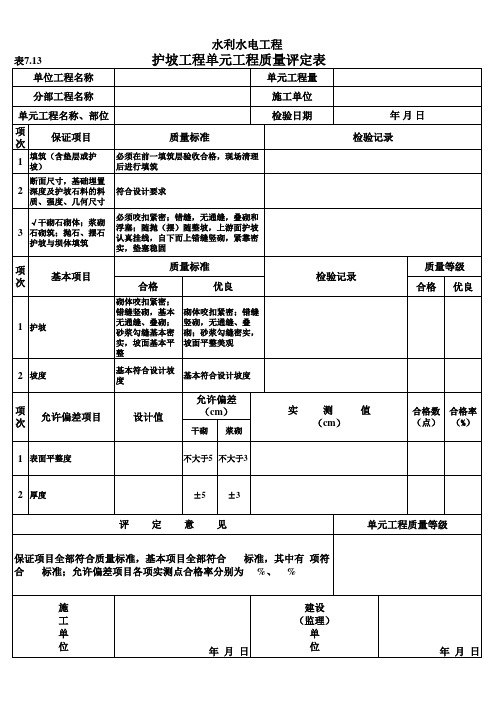 表7.13 护坡工程单元工程质量评定表