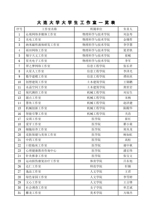 大连大学大学生工作室一览表