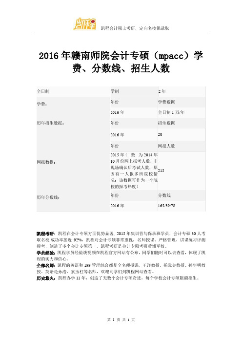 2016年赣南师院会计专硕(mpacc)学费、分数线、招生人数