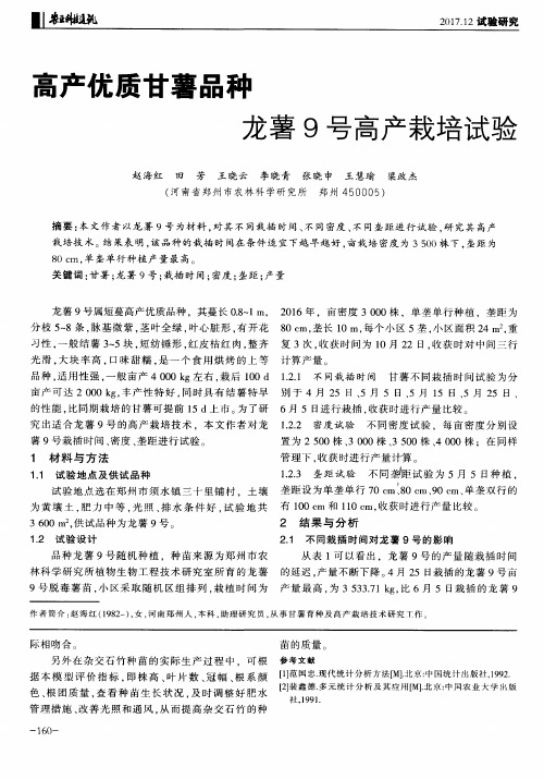 高产优质甘薯品种龙薯9号高产栽培试验