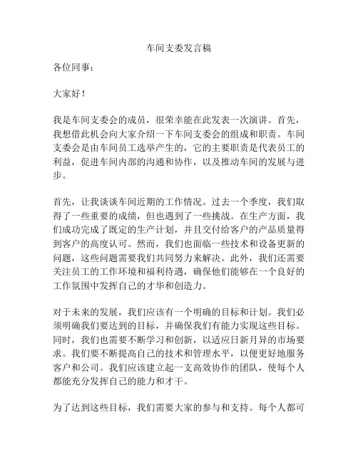 车间支委发言稿