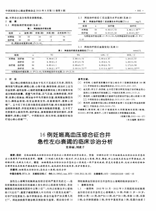 16例妊娠高血压综合征合并急性左心衰竭的临床诊治分析