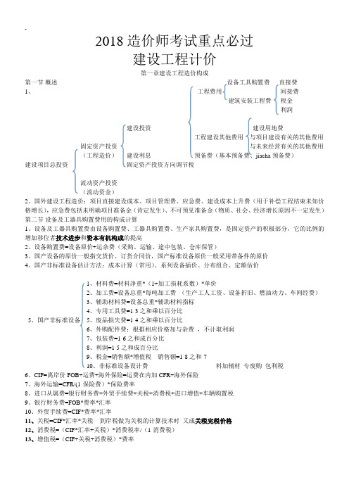 2018年度造价师考试复习计划重点资料库必过建设工程项目计划计价