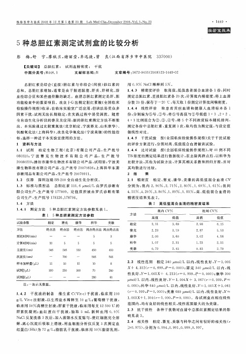 5种总胆红素测定试剂盒的比较分析