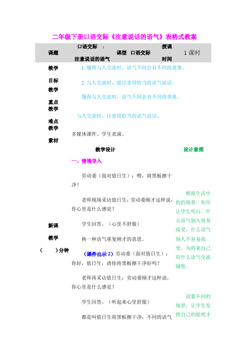 部编版二年级下册口语交际《注意说话的语气》表格式教案03