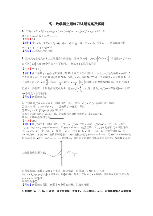 高二数学填空题练习试题集
