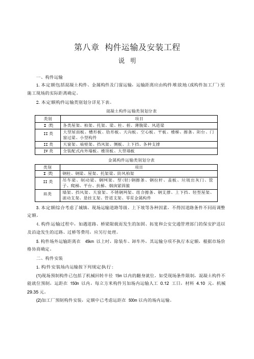 2014江苏建筑与装饰工程计价表-第八章构件运输及安装工程(说明及计算规则)