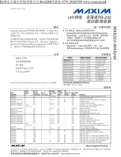 MAX232中文资料,MAX232CPE,MAX232EPE,MAX232ECPE,规格书,MAXIM代理商,datasheet,PDF