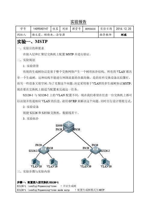 MSTP+vrrp实验报告-计算机网络