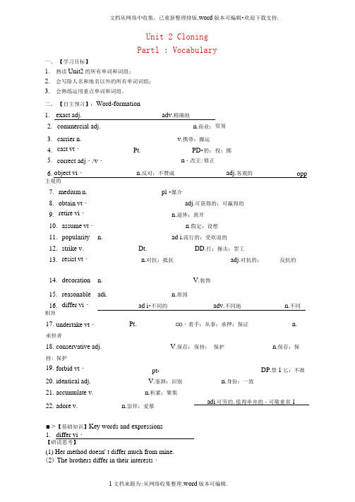 湖北省宜昌市高中英语Unit2CloningPartIVocabulary学案无答案新人教版选修8