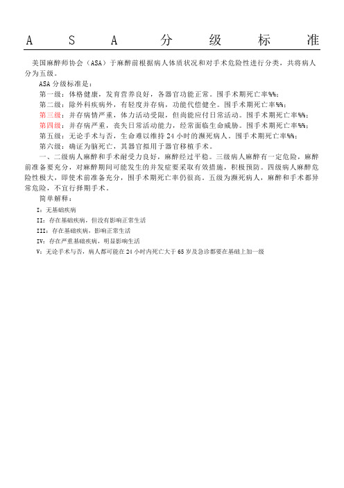 ASA(美国麻醉师协会)病情分级