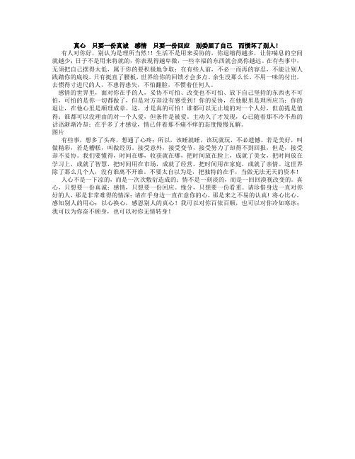 真心  只要一份真诚  感情  只要一份回应  别委屈了自己  而惯坏了别人