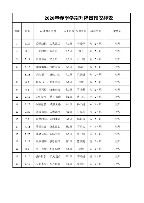 2020年升降国旗安排表