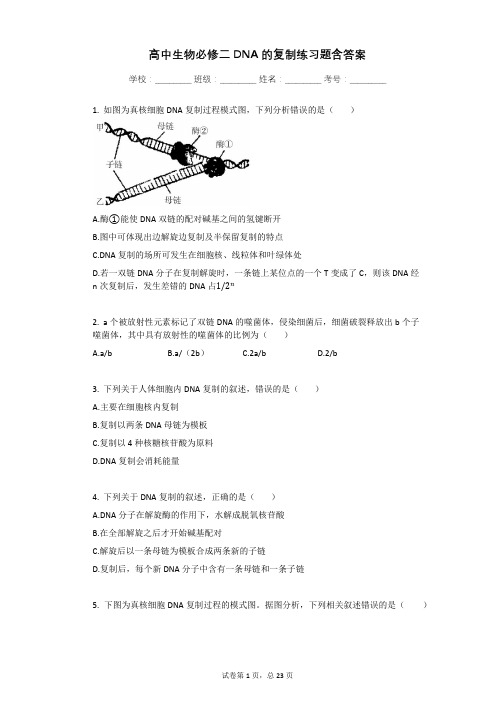 高中生物必修二DNA的复制练习题含答案