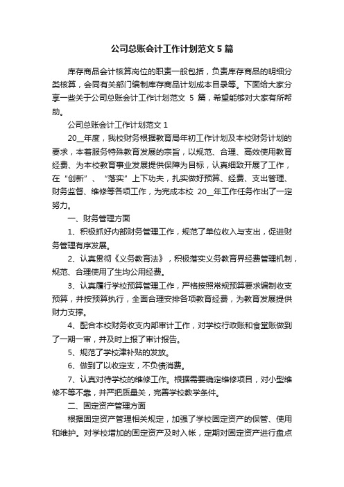 公司总账会计工作计划范文5篇