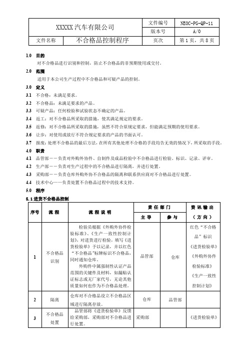 新能源汽车ISO9001：2015不合格品控制程序