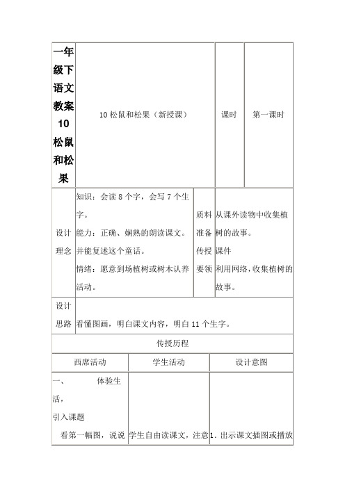 一年级下语文教案10松鼠和松果