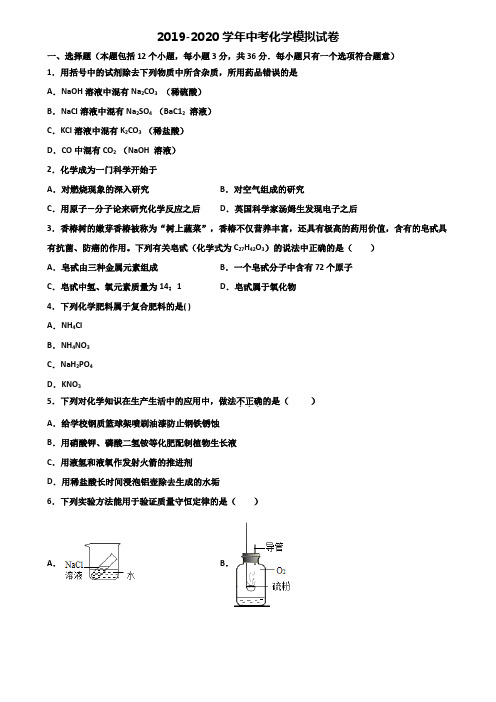 天津市河东区2019-2020学年中考化学统考双份试题