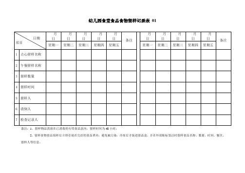 食堂食品食物留样记录表 3表