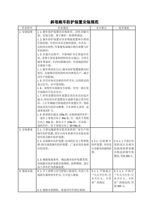 斜巷跑车防护装置安装规范