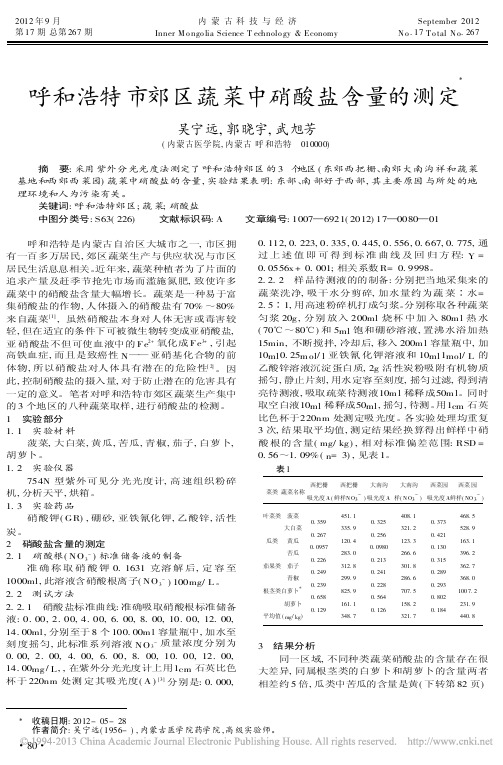 呼和浩特市郊区蔬菜中硝酸盐含量的测定吴宁远