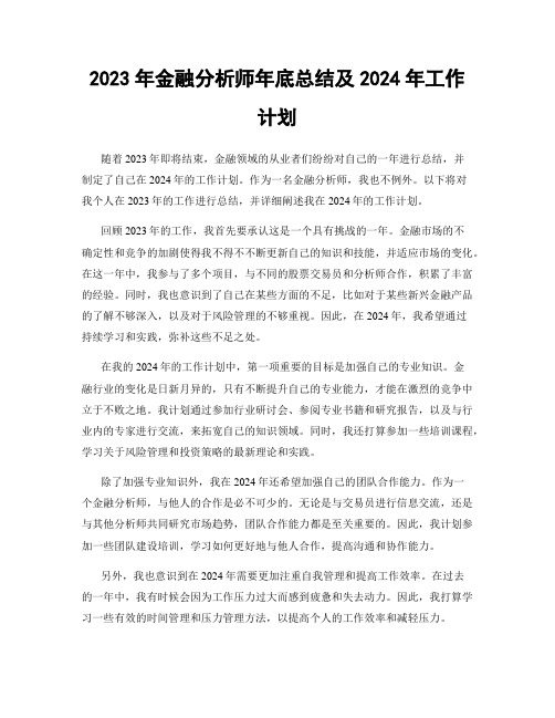 2023年金融分析师年底总结及2024年工作计划