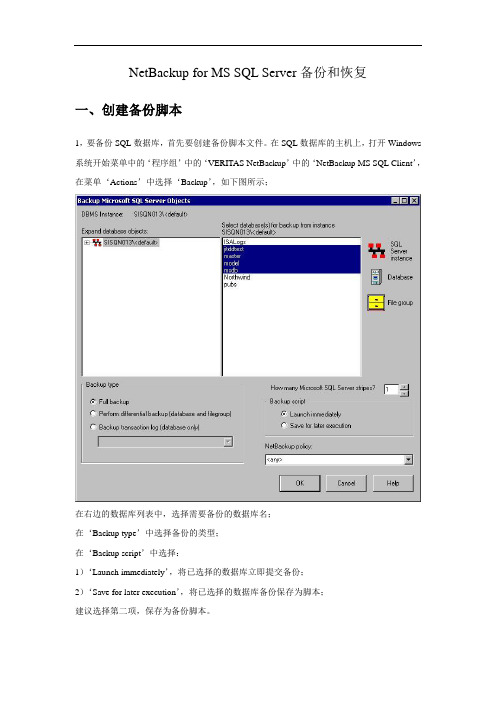 NetBackup for MS SQL Server备份和恢复