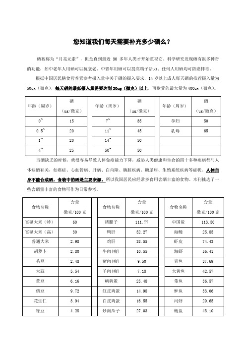 您知道我们每天需要补充多少硒么？